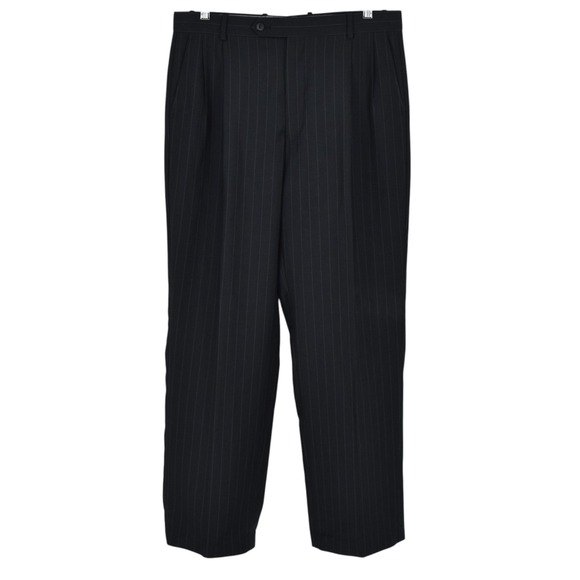 Caravelli Other - Caravelli Mens 34x31 Black Pinstripe Double Pleated Dress Pants Polyester Blend